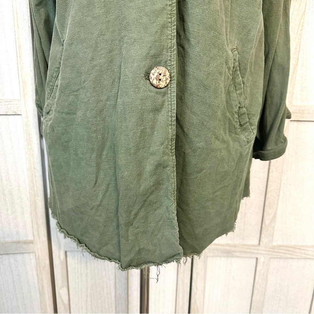 Torrid Army Green Linen Blend Button Front Shirt Jacket NO BELT Plus Size 0X 12 - Picture 7 of 15
